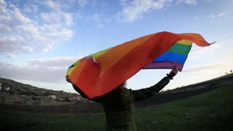 Rainbow flag in the wind slow motion Stock Footage 194739888