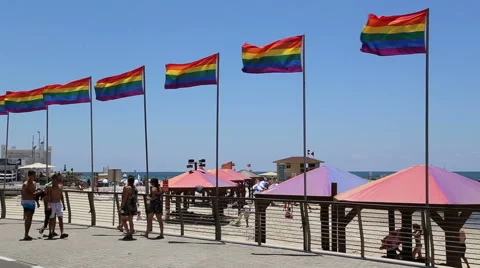 Rainbow Flags On The Beach In Tel-Aviv Stock Footage 51113469