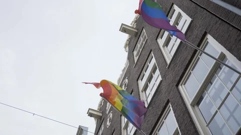 Rainbow flags on facade Stock-Footage 95891261