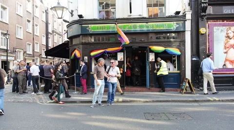 Rainbow flags at a London Street Stock Footage 40360086
