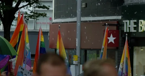 Rainbow Flags Waved And Bubbles Blown For Gay Rights Parading In Nottingham Stock Footage 113526043