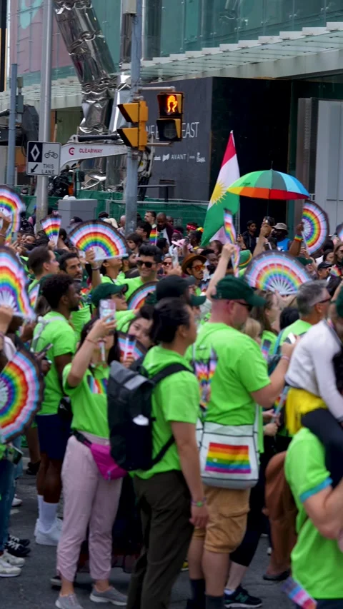 Rainbow Flags Waving Above Crowd at Toronto Pride Parade Video stock 332018080