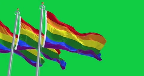 Rainbow flags waving isolated on green background Video stock 285862409