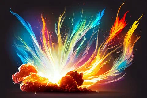 Rainbow flame. Magic explosion effect for 2d game design. Stock Illustration
