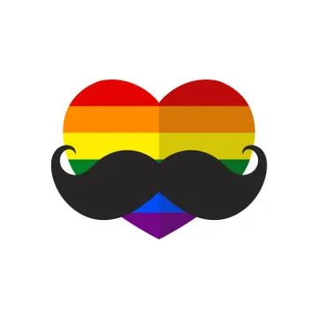 Rainbow flat heart with mustache Stock Illustration