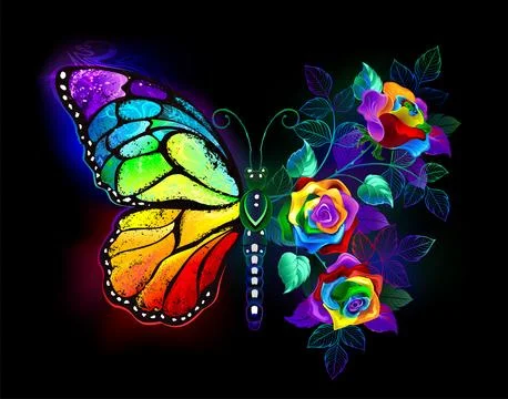 Rainbow flower butterfly Stock Illustration