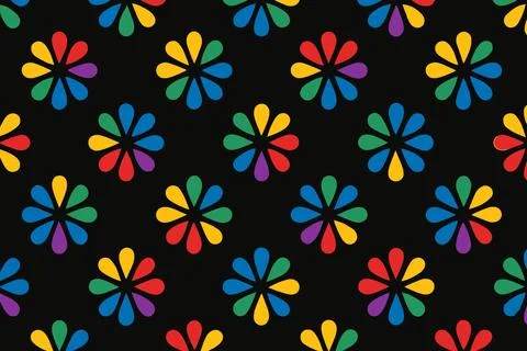 Rainbow Flower Pattern Seamless Repeat Background 스톡 일러스트
