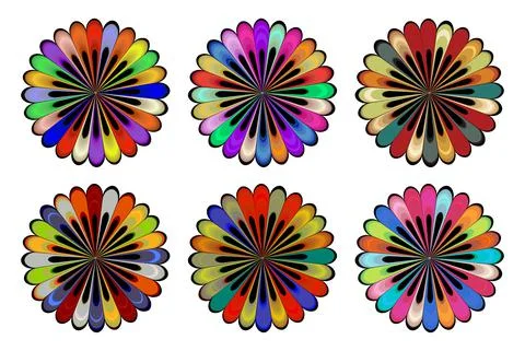 Rainbow Flower Set of 6 Stock Illustration