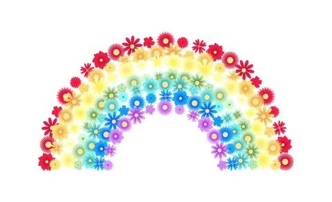 Rainbow of flowers. White background. Stock Illustration