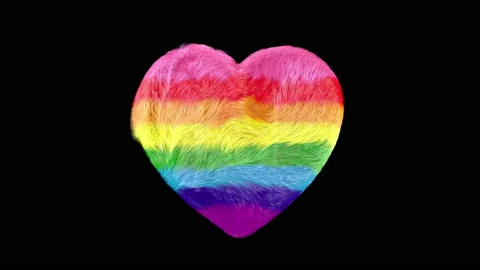 Rainbow Fluffy Heart 3D Rotating isolated with alpha matte Stock Footage 147593654