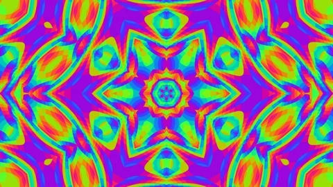 Rainbow Fluorescent Trippy Psychedelic Symmetrical Pattern Background Loop Stock Footage 301493489