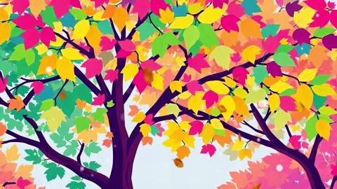 Rainbow Foliage Fantasy: An Animated Forest Bursting with Colors of Pink, Green Stock Footage 307004367