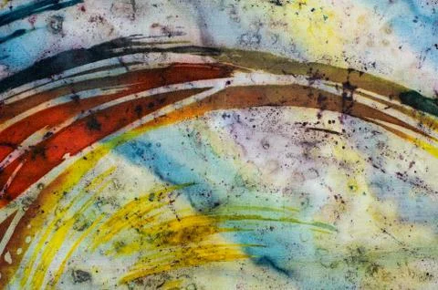 Rainbow, fragment, hot batik, background texture, handmade on silk Stock Illustration