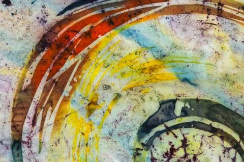 Rainbow, fragment, hot batik, background texture, handmade on silk Stock Illustration