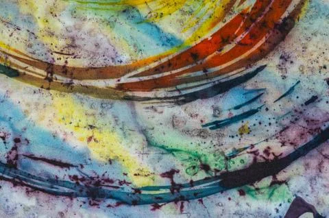 Rainbow, fragment, hot batik, background texture, handmade on silk Stock Illustration