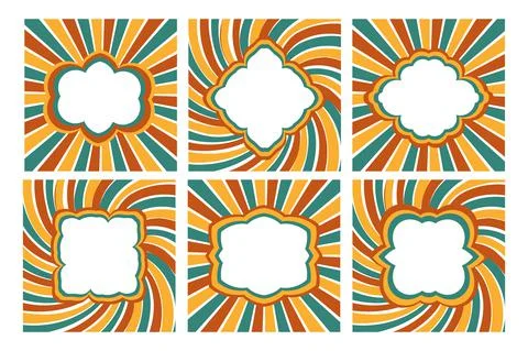 Rainbow frames set 70s psychedelic hippie style. Vintage frame 1970s groove Stock Illustration