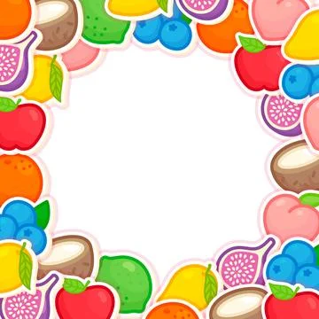 Rainbow fruit border frame template kawaii doodle flat cartoon vector illustrati Stock Illustration