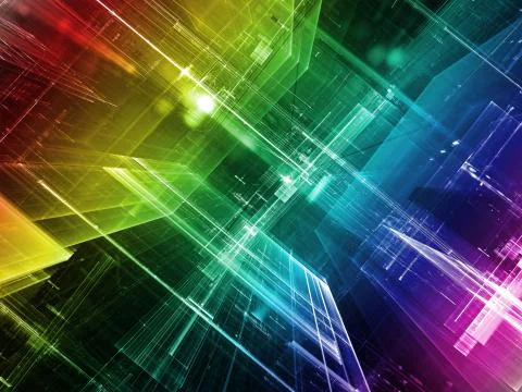 Rainbow futuristic tech background - digitally generated image Stock Illustration