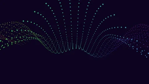 Rainbow futuristic waves pattern with dots on black gradient 스톡 동영상 215156703