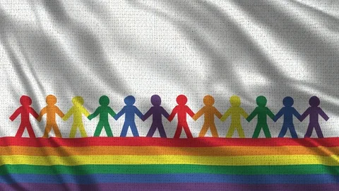 Rainbow Gay Flag Loop with Human Silhouette White Background Stock Footage 94169131