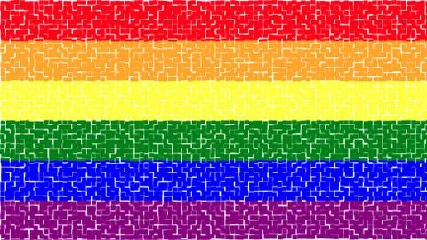 Rainbow gay pride flag background  with a decorative broken tiles pattern in Ilustração Stock