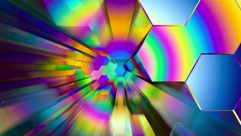 Rainbow geometric pattern. Play of light on hexagonal prisms. Seamless loop. Stock Footage 144545278