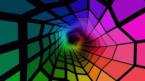 Rainbow Geometric Tile Tunnel Rotating Hypnotic Loop Background Stock Footage 340503089