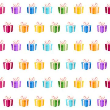 Rainbow gift present box seamless pattern flat イラスト素材