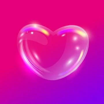 Rainbow glossy soap bubble heart. Realistic transparent 3d vector heart. Stock Illustration