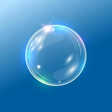 Rainbow glossy soap bubble. Realistic transparent 3d vector sphere. Stock Illustration