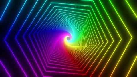 Rainbow glow hexagon tunnel loop. Seamless 4K animation. Abstract motion screen Stock Footage 140677853