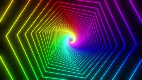 Rainbow glow hexagon tunnel loop. Seamless 4K animation. Abstract motion screen Stock Illustration
