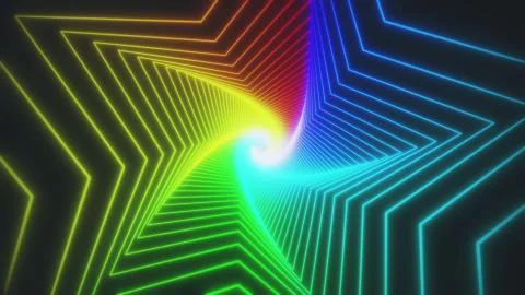 Rainbow glow star tunnel loop. Seamless 4K animation. Abstract motion screen Illustrazione stock