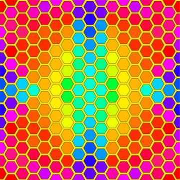 Rainbow glowing neon polygon hexagon lights seamless pattern template vector 스톡 일러스트