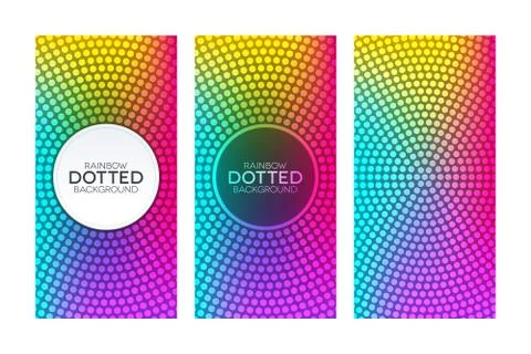 Rainbow gradient banners with circular dotted textures Stock Illustration