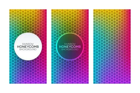 Rainbow gradient banners with honeycomb textures Stock Illustration