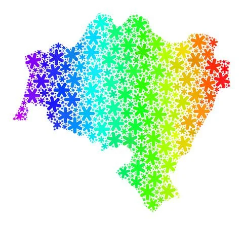 Rainbow Gradient Christmas Collage Lower Silesia Province Map of Snow Flakes Illustrazione stock