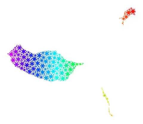 Rainbow Gradient Christmas Collage Madeira Islands Map from Snowflakes Stock Illustration