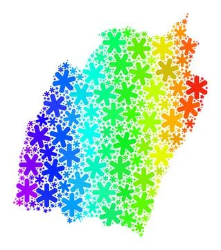 Rainbow Gradient Christmas Collage Manipur State Map with Snowflakes Stock Illustration