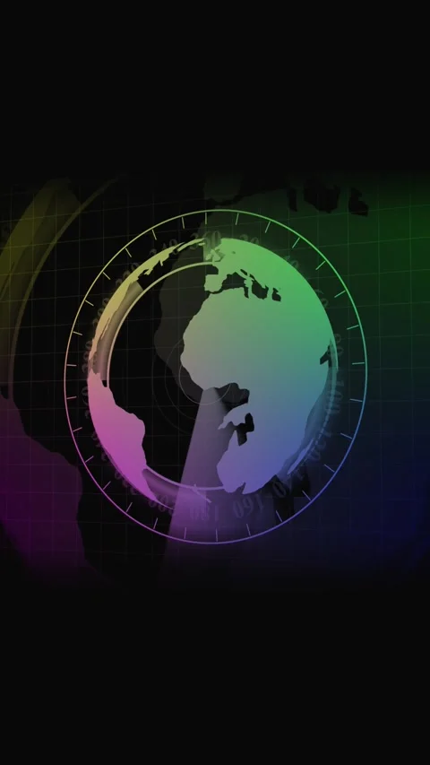 Rainbow Gradient Earth Globe with Digital Grid and Orbiting Ring on Dark Ba.. Stock Footage 321726430