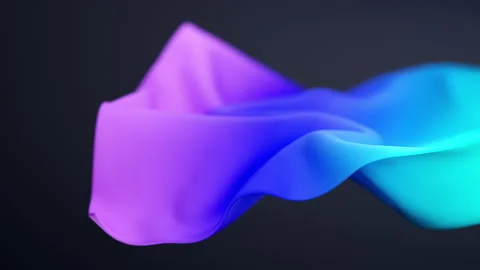 Rainbow gradient fabric fluttering in the wind on a black background Stock Footage 136571132