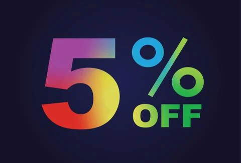 Rainbow gradient five percent off special discount word text Stock Illustration