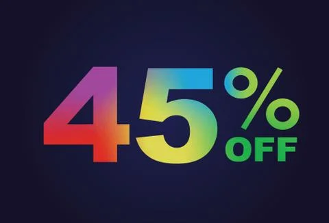 Rainbow gradient forty-five percent off special discount word text Stock Illustration