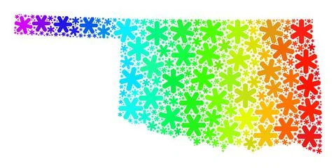 Rainbow Gradient Fresh Collage Oklahoma State Map with Snow Flakes Stock Illustration