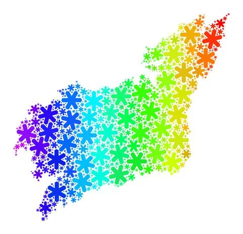 Rainbow Gradient Icy Collage La Coruna Province Map of Snowflakes Stock Illustration