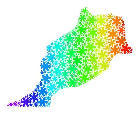 Rainbow Gradient Icy Collage Morocco Map from Snowflakes Stock Illustration