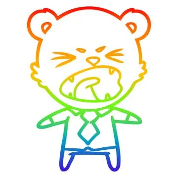 Rainbow gradient line drawing angry cartoon bear Stock Illustration