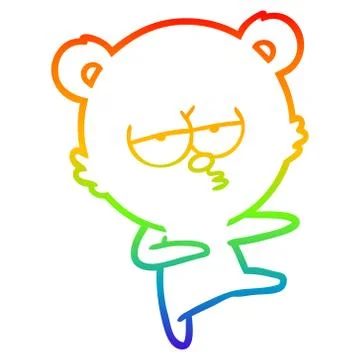 Rainbow gradient line drawing bored bear cartoon dancing Illustrazione stock