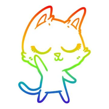 Rainbow gradient line drawing calm cartoon cat Ilustración de archivo