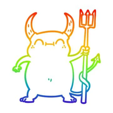 Rainbow gradient line drawing cartoon little devil Stock Illustration